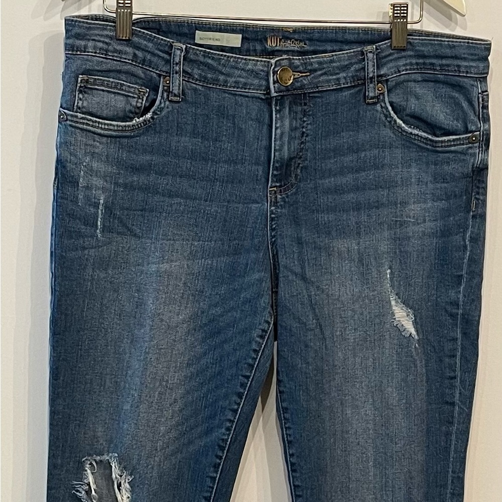 KUT Boyfriend Jeans size 12. Distressed look.